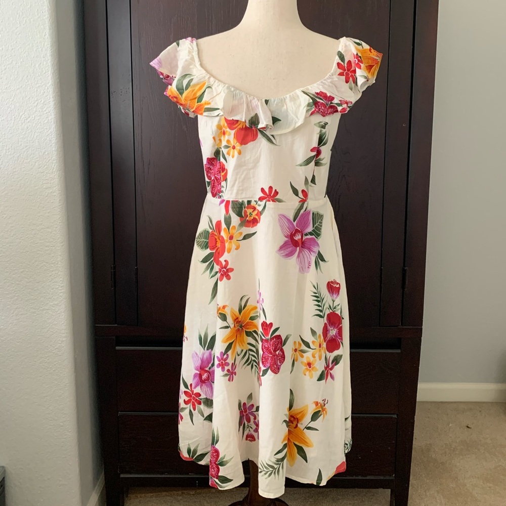 White Tropical Floral dress